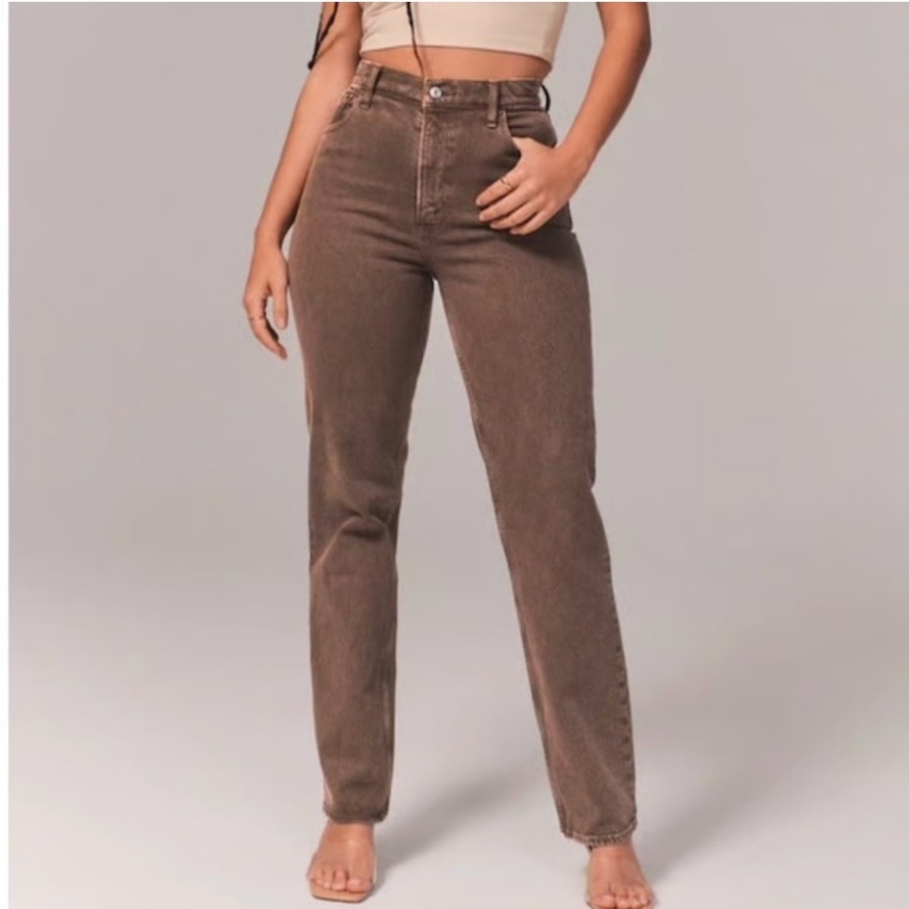Abercrombie & Fitch 90s Straight Brown Jeans 20R , 35 W, HIGH rise